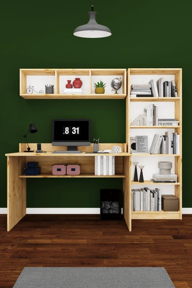 Modern Çalışma Masası Seti %100 MDF Bilgisayar Ders Ofis Masası Kitaplık ÇMT001  safirmeşe ürün görseli 1