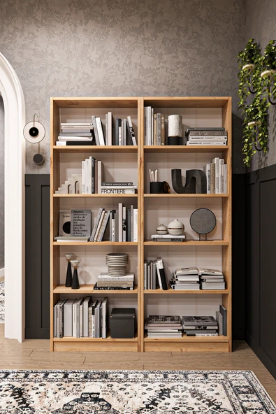 Modern 10 Raflı Ev Ofis Kütüphane Kitaplık %100 MDF Dekoratif Kitaplık K003  Safir Meşe ürün görseli 1