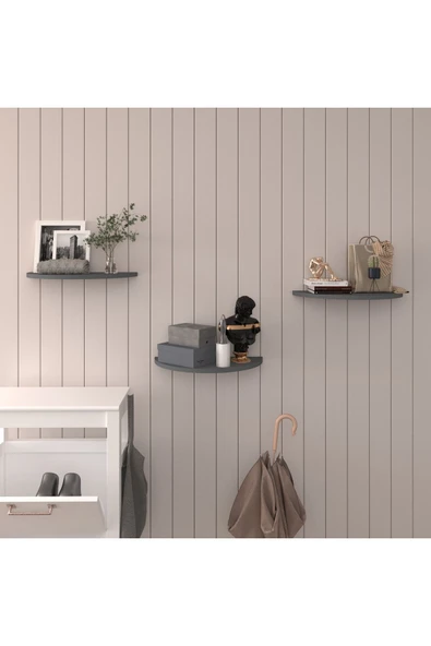 Modern 3'lü Uçan Raf Çok Amaçlı Duvar Rafı Organizer %100 MDF Kitaplık Mutfak Banyo Rafı DRF04  Antrasit ürün görseli 1