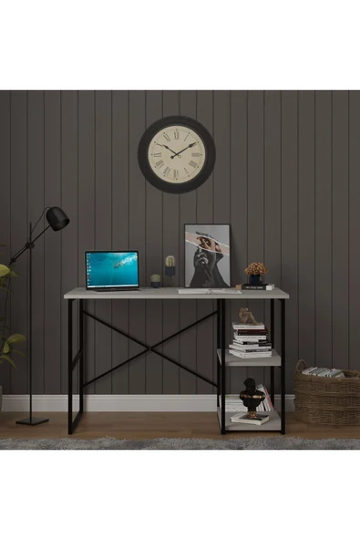 Modern Raflı Ders Çalışma Masası %100 MDF Bilgisayar Masası METALÇM01  Kül Gri ürün görseli 1
