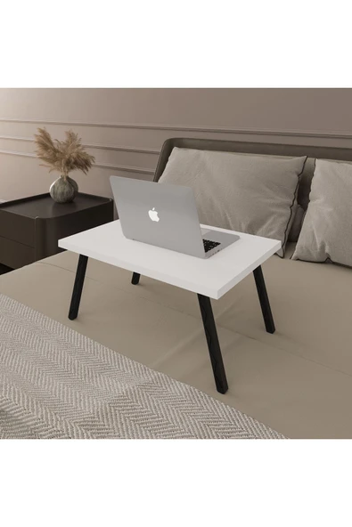 Modern Katlanır Laptop Yemek Çalışma Masası %100 MDF Çok Amaçlı Sehpa Masa LAPTOPMASA01  BEYAZ ürün görseli 1