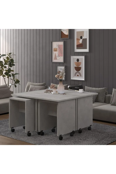 Lüks İçe Geçmeli Tekerlekli Orta Sehpa %100 MDF Yemek Çalışma Masası OS003  Retro Taş ürün görseli 1