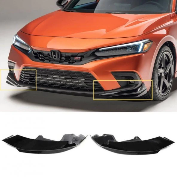 Honda Civic FE1 2022 ve Sonrası Uyumlu Ön Tampon Aero Flap Piano Black 2 Parça ürün görseli 1