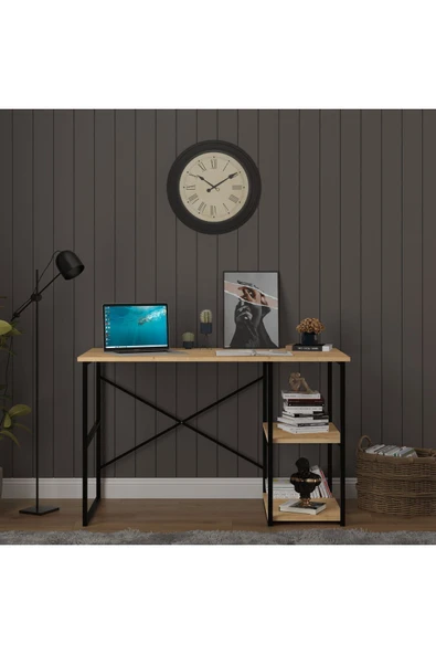 Modern Raflı Ders Çalışma Masası %100 MDF Bilgisayar Masası METALÇM01  Safir Meşe ürün görseli 1