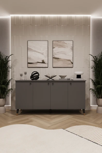 Lüks Konsol TV Ünitesi %100 MDF Salon ve Yemek Odası Ünitesi KNSL01  Antrasit ürün görseli 1