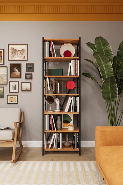 Modern 6 Raflı Metal Kitaplık Üçlü Ayrılabilir Modül Dekoratif Çok Amaçlı Kitaplık METALK01   Petra ürün görseli 1