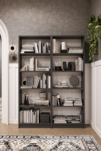Modern 10 Raflı Ev Ofis Kütüphane Kitaplık %100 MDF Dekoratif Kitaplık K003  Antrasit Gri ürün görseli 1
