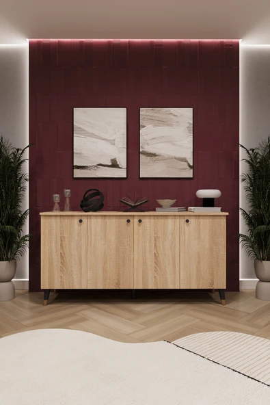 Lüks Konsol TV Ünitesi %100 MDF Salon ve Yemek Odası Ünitesi KNSL01  Sonoma ürün görseli 1