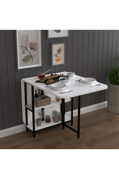 Lüks Katlanır Mutfak Yemek Masası %100 MDF Pratik Çalışma Masası KM31  BEYAZ ürün görseli 1