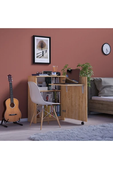 Lüks Kapaklı Çalışma Masası Kitaplık %100 MDF Bilgisayar Ders Çalışma Masası MD002  Safir Meşe ürün görseli 1