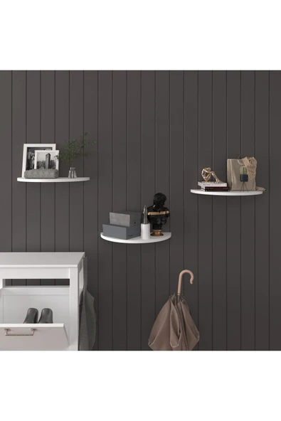 Modern 3'lü Uçan Raf Çok Amaçlı Duvar Rafı Organizer %100 MDF Kitaplık Mutfak Banyo Rafı DRF04  Beyaz ürün görseli 1