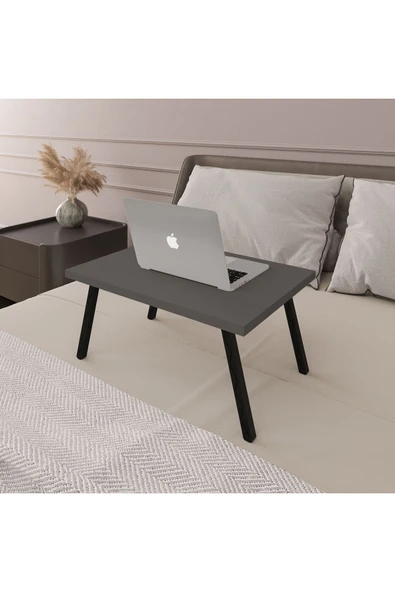 Modern Katlanır Laptop Yemek Çalışma Masası %100 MDF Çok Amaçlı Sehpa Masa LAPTOPMASA01  ANTRASİT ürün görseli 1