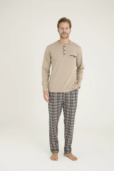 Kly 9223 Erkek %100 Pamuklu 4 Mevsim Kumaş Ekoseli Uzun Kollu Pijama Takım ürün görseli 1