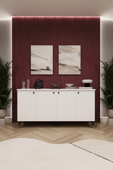 Lüks Konsol TV Ünitesi %100 MDF Salon ve Yemek Odası Ünitesi KNSL01  Beyaz ürün görseli 1