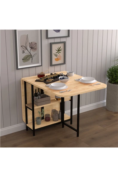 Lüks Katlanır Mutfak Yemek Masası %100 MDF Pratik Çalışma Masası KM31  SAFİR MEŞE ürün görseli 1