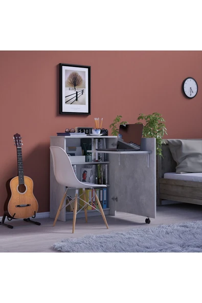 Lüks Kapaklı Çalışma Masası Kitaplık %100 MDF Bilgisayar Ders Çalışma Masası MD002  Retro Taş ürün görseli 1