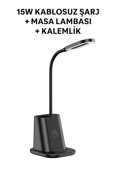 Güvenli Şarj ve Modern Tasarım 3’ü 1 Arada Kablosuz Şarjlı Masa Lambası Kalemlik ürün görseli 1