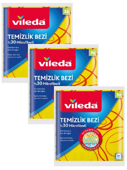 Vileda 30% Extra Mikrofiberli Temizlik Bezi 3 lü x 3 Paket ürün görseli 1