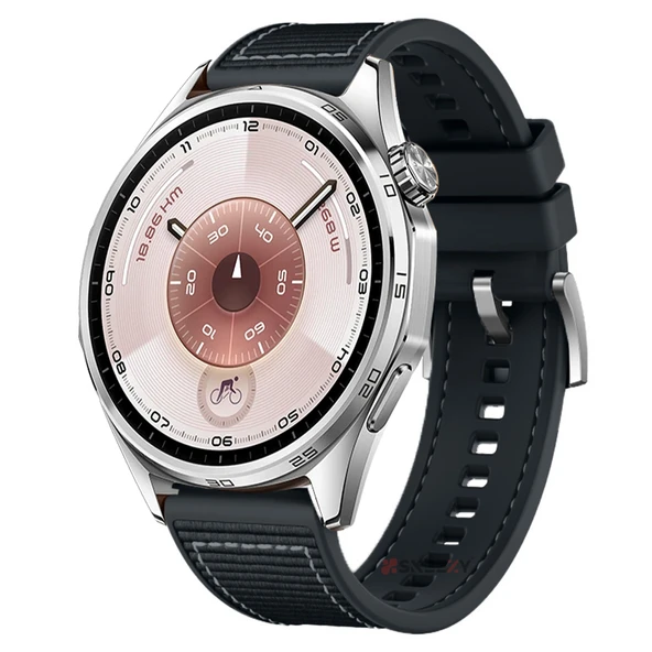 Sneezy Huawei Watch GT6 46mm İle Uyumlu Metal Tokalı Dikiş Desenli Dokuma Silikon Kordon  Siyah ürün görseli 1