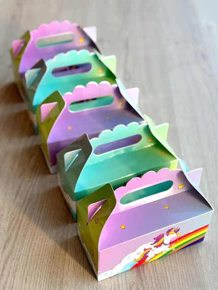 Unicorn Kutusu 25 'li El Tutmalı Çanta Doğum Günü Hediye Kutusu Pasta Kutusu ürün görseli 1