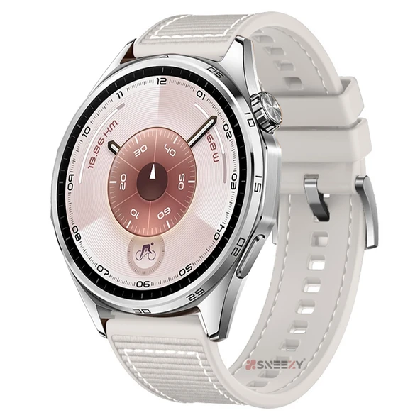 Sneezy Huawei Watch GT6 46mm İle Uyumlu Metal Tokalı Dikiş Desenli Dokuma Silikon Kordon  Starlight ürün görseli 1