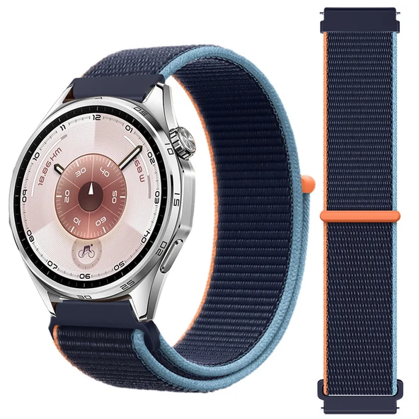 Huawei Watch GT6 46mm İle Uyumlu Ayarlanabilir Cırt Cırtlı Yumuşak Spor Kumaş Örgü Kordon  Lacivert ürün görseli 1