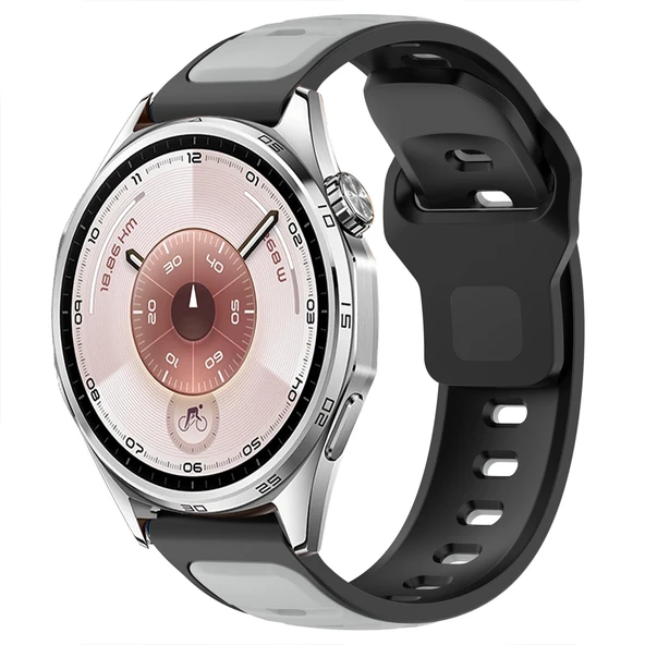 Huawei Watch GT6 46mm İle Uyumlu Çift Renkli Spor Silikon Kordon Nefes Alabilir Konforlu  Füme ürün görseli 1