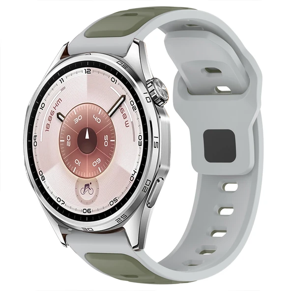 Huawei Watch GT6 46mm İle Uyumlu Çift Renkli Spor Silikon Kordon Nefes Alabilir Konforlu  Yeşil ürün görseli 1