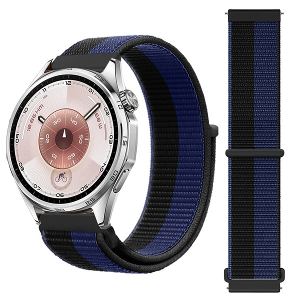 Huawei Watch GT6 46mm İle Uyumlu Ayarlanabilir Cırt Cırtlı Yumuşak Spor Kumaş Örgü Kordon  Mavi ürün görseli 1
