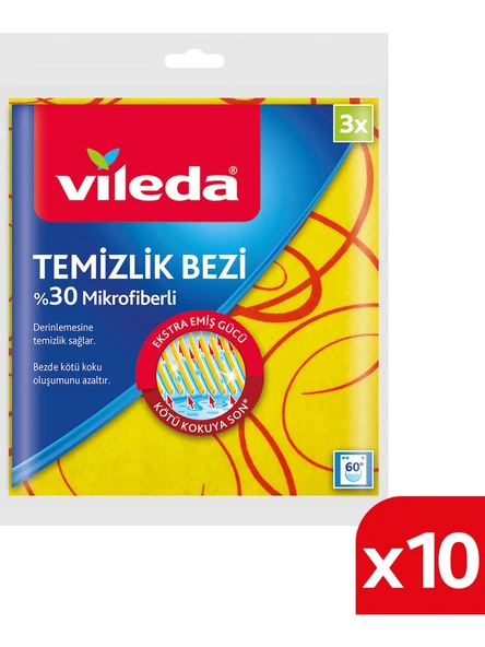 Vileda 30% Extra Mikrofiberli Temizlik Bezi 3 lü x 10 Paket ürün görseli 1