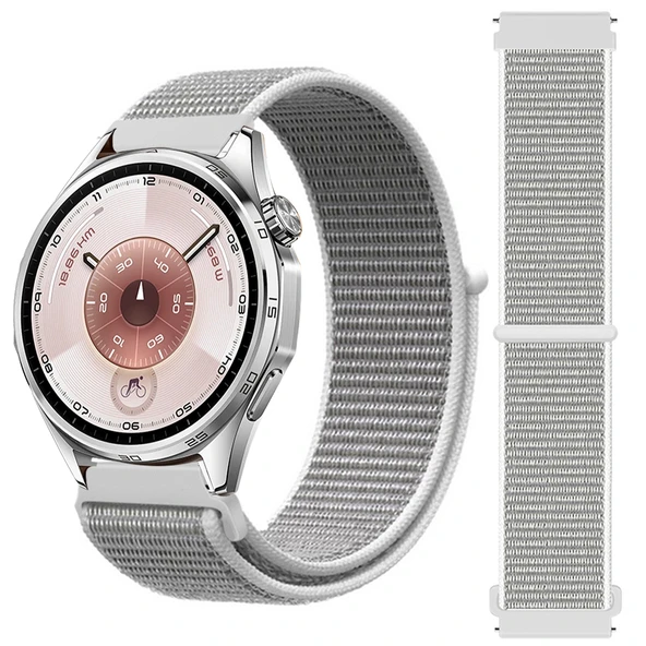 Huawei Watch GT6 46mm İle Uyumlu Ayarlanabilir Cırt Cırtlı Yumuşak Spor Kumaş Örgü Kordon  Beyaz ürün görseli 1