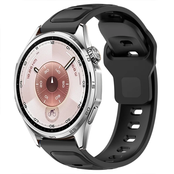 Huawei Watch GT6 46mm İle Uyumlu Çift Renkli Spor Silikon Kordon Nefes Alabilir Konforlu  Siyah ürün görseli 1