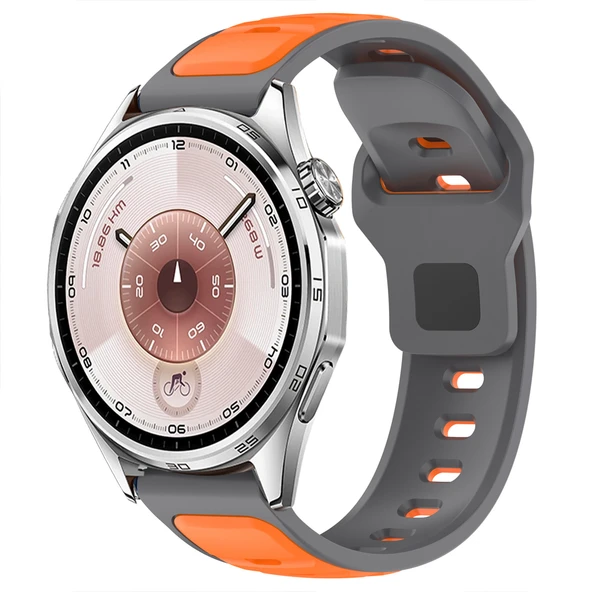 Huawei Watch GT6 46mm İle Uyumlu Çift Renkli Spor Silikon Kordon Nefes Alabilir Konforlu  Gri ürün görseli 1