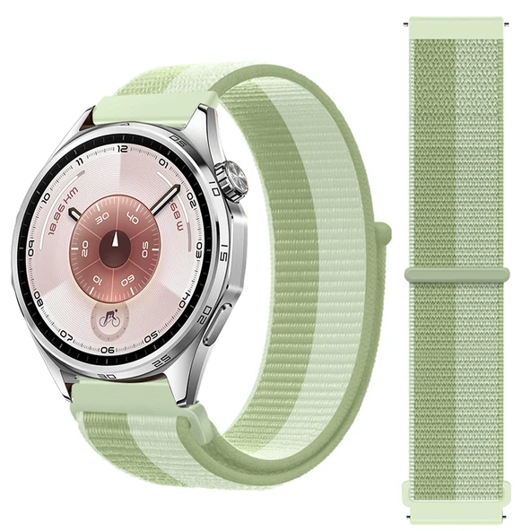 Huawei Watch GT6 46mm İle Uyumlu Ayarlanabilir Cırt Cırtlı Yumuşak Spor Kumaş Örgü Kordon  Yeşil ürün görseli 1