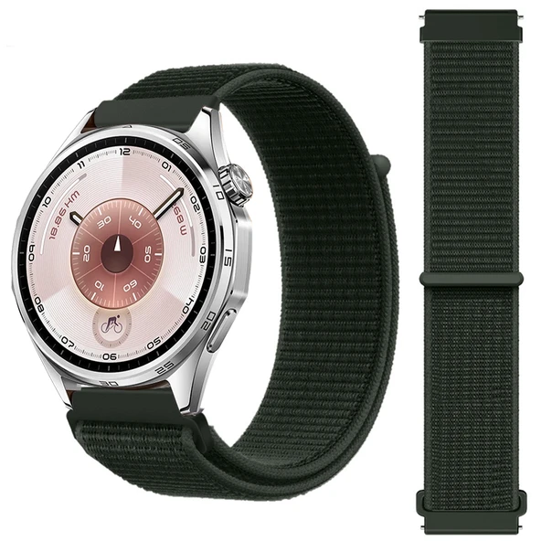 Huawei Watch GT6 46mm İle Uyumlu Ayarlanabilir Cırt Cırtlı Yumuşak Spor Kumaş Örgü Kordon  Haki ürün görseli 1