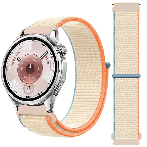 Huawei Watch GT6 46mm İle Uyumlu Ayarlanabilir Cırt Cırtlı Yumuşak Spor Kumaş Örgü Kordon  Bej ürün görseli 1