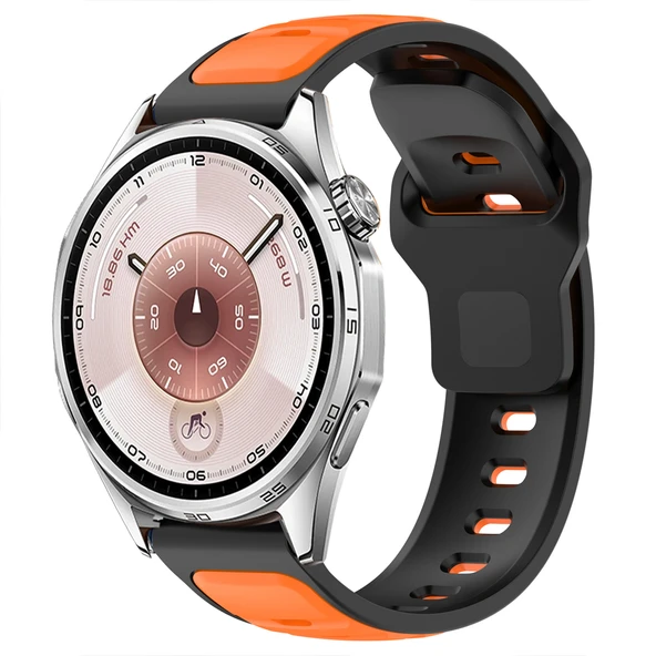 Huawei Watch GT6 46mm İle Uyumlu Çift Renkli Spor Silikon Kordon Nefes Alabilir Konforlu  Turuncu ürün görseli 1