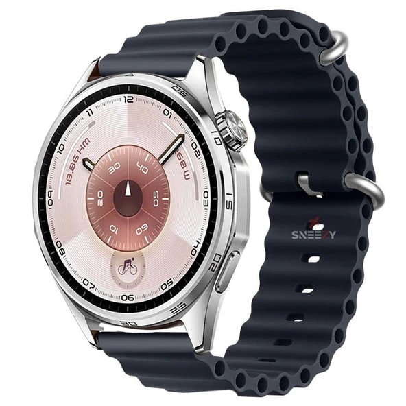 Huawei Watch GT6 46mm İle Uyumlu Dalga Desenli Tokalı Yumuşak Ocean Soft Silikon Kordon  Midnight ürün görseli 1