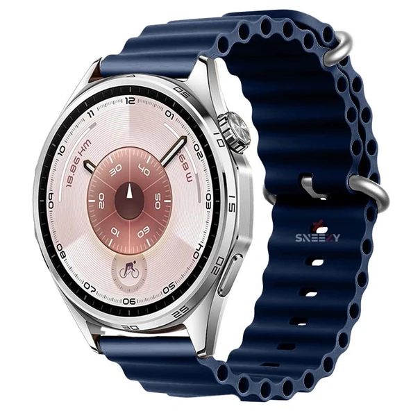 Huawei Watch GT6 46mm İle Uyumlu Dalga Desenli Tokalı Yumuşak Ocean Soft Silikon Kordon  Lacivert ürün görseli 1