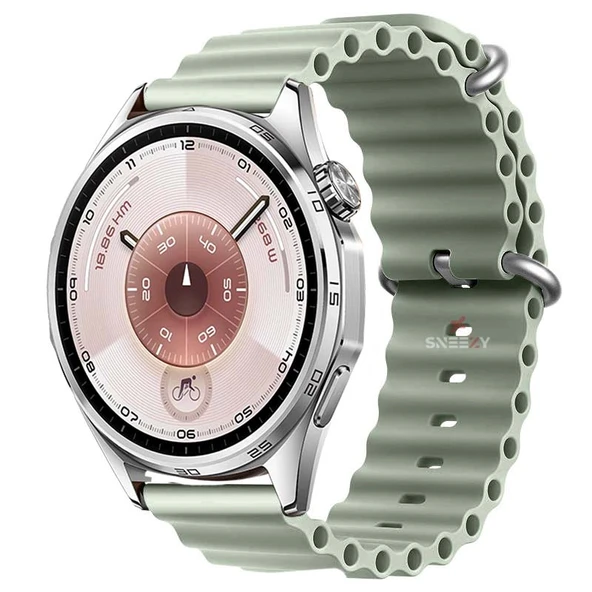 Huawei Watch GT6 46mm İle Uyumlu Dalga Desenli Tokalı Yumuşak Ocean Soft Silikon Kordon  Yeşil ürün görseli 1
