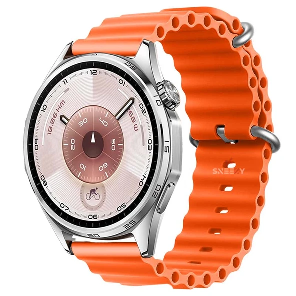 Huawei Watch GT6 46mm İle Uyumlu Dalga Desenli Tokalı Yumuşak Ocean Soft Silikon Kordon  Turuncu ürün görseli 1