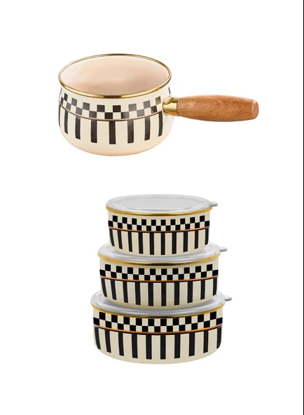 Prime Cream 3’lü Emaye Saklama Kabı ve Emaye Sütlük Sosluk 14 CM ürün görseli 1