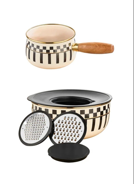 Prime Cream 5 Parça Rendeli Saklama ve Karıştırma Kabı – 24 CM ve Emaye Sosluk Sütlük 14 CM ürün görseli 1