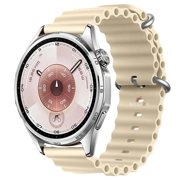 Huawei Watch GT6 46mm İle Uyumlu Dalga Desenli Tokalı Yumuşak Ocean Soft Silikon Kordon  Starlight ürün görseli 1