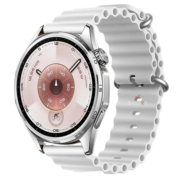 Huawei Watch GT6 46mm İle Uyumlu Dalga Desenli Tokalı Yumuşak Ocean Soft Silikon Kordon  Beyaz ürün görseli 1