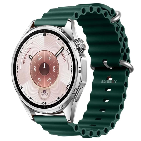 Huawei Watch GT6 46mm İle Uyumlu Dalga Desenli Tokalı Yumuşak Ocean Soft Silikon Kordon  Haki ürün görseli 1