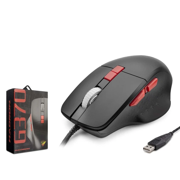 Hadron G370 3600dpi RGB Ledli 1.50mt USB Kablolu Oyuncu Mouse - Siyah ürün görseli 1