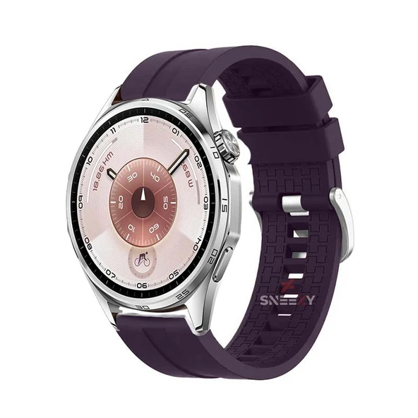 Huawei Watch GT6 46mm Uyumlu Kordon NovaGT Metal Tokalı Yumuşak Silikon Kordon  Koyu Mor ürün görseli 1