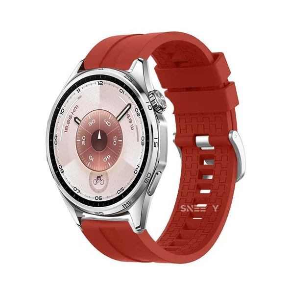Huawei Watch GT6 46mm Uyumlu Kordon NovaGT Metal Tokalı Yumuşak Silikon Kordon  Koyu Kırmızı ürün görseli 1
