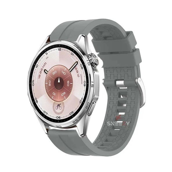 Huawei Watch GT6 46mm Uyumlu Kordon NovaGT Metal Tokalı Yumuşak Silikon Kordon  Gri ürün görseli 1